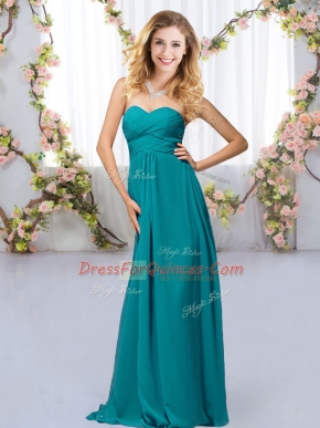 Teal Sleeveless Floor Length Beading Criss Cross Quinceanera Dama Dress