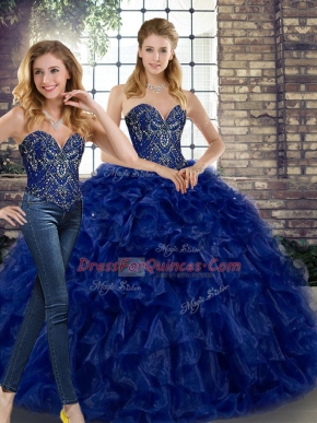 Comfortable Sweetheart Sleeveless Organza Sweet 16 Dresses Beading and Ruffles Lace Up