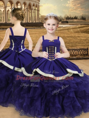 Beauteous Floor Length Ball Gowns Sleeveless Purple Girls Pageant Dresses Lace Up