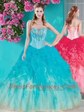 New Arrivals Visible Boning Beaded Quinceanera Dress in White and Blue