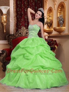 Yellow Green Ball Gown Sweetheart With Organza Beading For Discount Quinceanera Dress