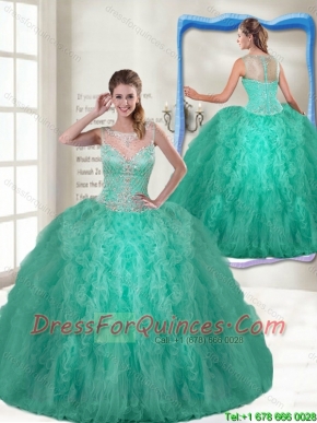 Fashionable Scoop Turquoise Quinceanera Gowns with Zipper Up