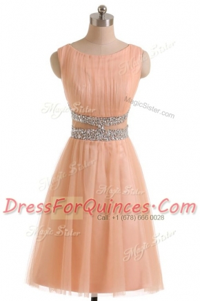 Scoop Tulle Sleeveless Knee Length Dress for Prom and Beading