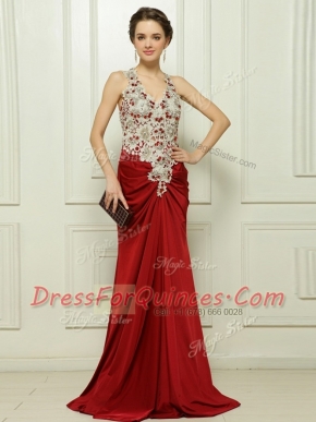 Red V-neck Neckline Beading and Appliques Homecoming Dress Sleeveless Zipper