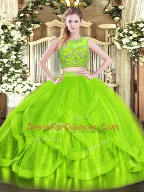 Beauteous Zipper 15th Birthday Dress Beading and Ruffles Sleeveless Floor Length