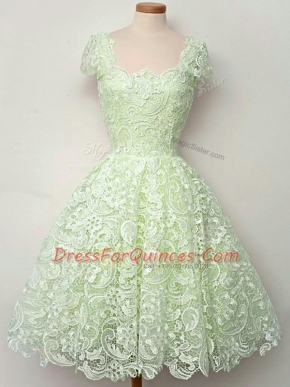 Lace Cap Sleeves Knee Length Damas Dress and Lace