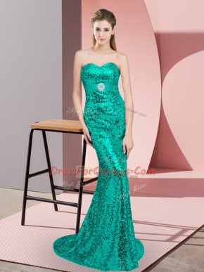 Luxurious Scoop Sleeveless Sequined Beading Sweep Train Lace Up