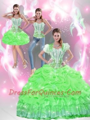 Latest Spring Green 2015 Quinceanera Dresses with Appliques and Pick Ups