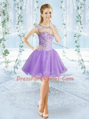 Lavender Lace Up Scoop Beading Prom Dress Organza Sleeveless