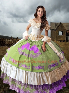Glamorous Sleeveless Brush Train Lace Up Embroidery and Ruffled Layers 15 Quinceanera Dress