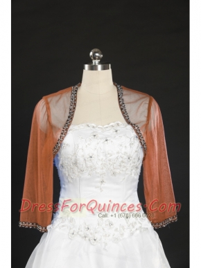 2015 Fashionable Rust Red Long Sleeves Wraps with Beading