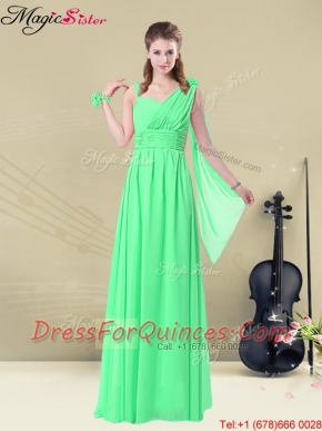 Elegant Straps Floor Length Prom Dresses with Ruching and Belt for Summer