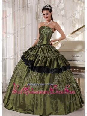 Olive Ball Gown Strapless Floor-length Taffeta Beading Quinceanera Dress