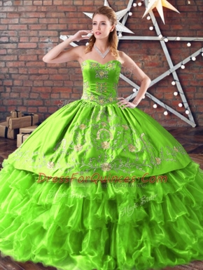 Custom Designed Satin and Organza Lace Up Sweetheart Sleeveless 15th Birthday Dress Embroidery
