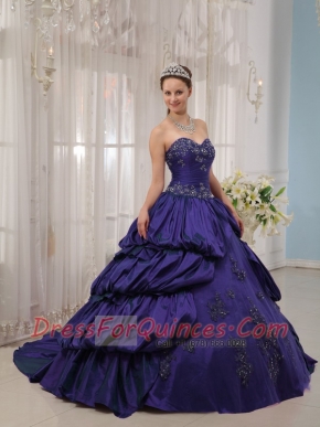 Lovely Purple Ball Gown With Sweetheart Court Train Appliques For Classical Quinceanera Dresses