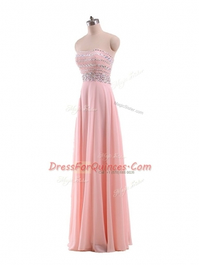 Fitting Chiffon Sleeveless Floor Length Prom Party Dress and Beading