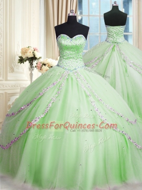 Sleeveless Court Train Beading and Appliques Lace Up 15th Birthday Dress