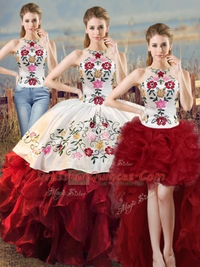 Organza Sleeveless Floor Length Vestidos de Quinceanera and Embroidery and Ruffles