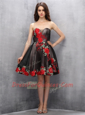 Affordable A-line Dress for Prom Brown and Pink And Black Sweetheart Chiffon Sleeveless Mini Length Zipper