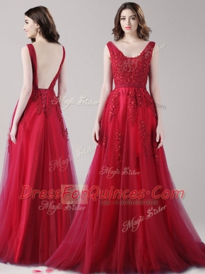 Sweet Straps Floor Length A-line Sleeveless Wine Red Backless