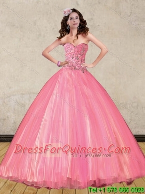 2015 The Super Hot Pink Cheap Quinceanera Dresses with Beading