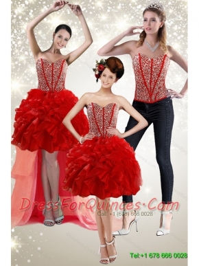 Detachable New Style 2015 Red Prom Dress with Beading and Ruff