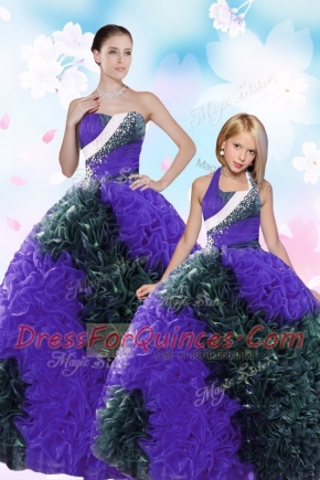 Sequins Pick Ups Floor Length Ball Gowns Sleeveless Multi-color Quinceanera Gown Lace Up