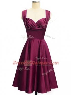 Deluxe Sleeveless Taffeta Knee Length Lace Up Quinceanera Court Dresses in Burgundy with Ruching