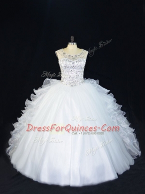 Floor Length White Vestidos de Quinceanera Organza Sleeveless Beading