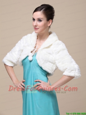 Faux Fur Special Occasion / Wedding Jacket In Ivory With 1/2 Length Sleeves