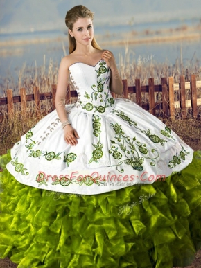 Olive Green Sleeveless Satin and Organza Lace Up Quince Ball Gowns for Sweet 16 and Quinceanera