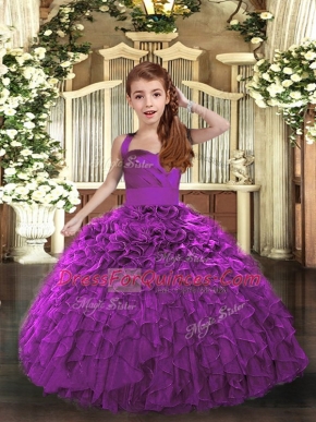 Customized Purple Little Girls Pageant Dress Party and Sweet 16 and Wedding Party with Ruffles Straps Sleeveless Lace Up