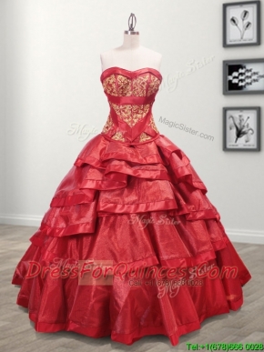 Most Popular Taffeta Red Quinceanera Dress with Appliques and Ruffled Layers