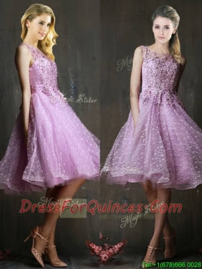 Popular See Through Beaded and Applique Dama Dresses in Lavender
