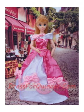 Lovely Bowknot Red and White Off The Shoulder Dress Gown For Barbie Doll