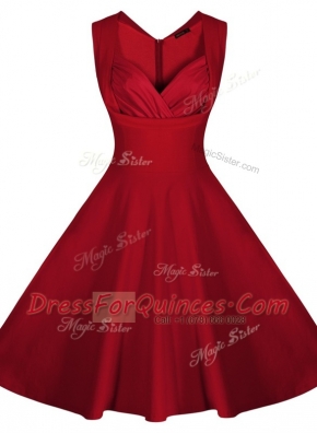 Wine Red Zipper Sweetheart Ruching Homecoming Dress Satin Sleeveless