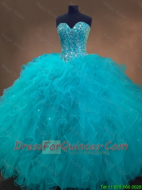Beautiful Beaded and Ruffles Quinceanera Gowns in Aqua Blue