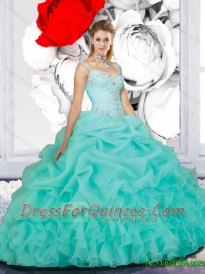 New Style Aqua Blue Sweet 15 Dresses with Beading for 2015