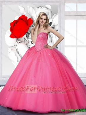 2016 New Arrival Sweetheart Ball Gown Beaded Sweet 15 Dresses in Hot Pink