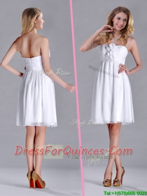 Discount White Strapless Short Dama Dress with Hand Made Flowers