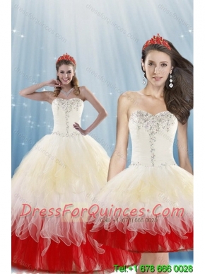 2015 Unique Multi Color Quince Dresses with Beading