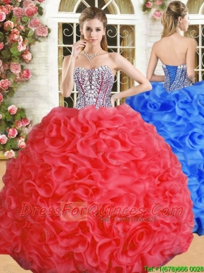 Luxurious Red Big Puffy Quinceanera Dress with Beading and Ruffles