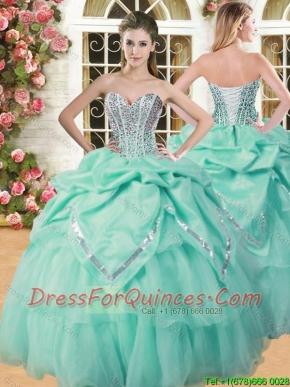 Inexpensive Beaded and Pick Ups Quinceanera Dress in Apple Green