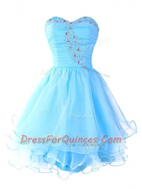 Mini Length Lace Up Dress for Prom Aqua Blue for Prom and Party with Beading and Ruffled Layers