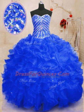Flirting Sequins Floor Length Royal Blue Quince Ball Gowns Sweetheart Sleeveless Lace Up