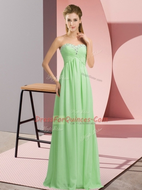 Apple Green Sleeveless Beading Floor Length Dress for Prom