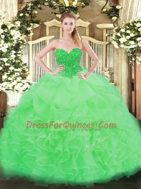 Fitting Sweetheart Sleeveless Lace Up Quince Ball Gowns Apple Green Organza