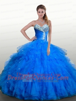 2015 Sweetheart Royal Blue Quinceanera Dresses with Beading and Ruffles