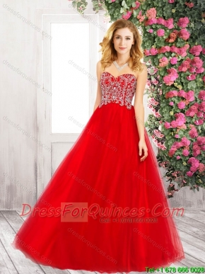 Cheap Sweetheart Tulle Red Prom Dresses with Beading