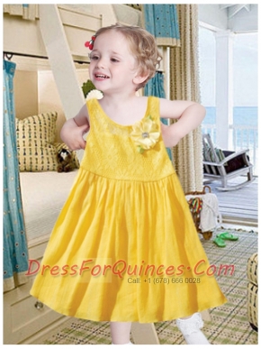 Yellow A-Line Mini-length Gold Flower Girl Dresses with Lace